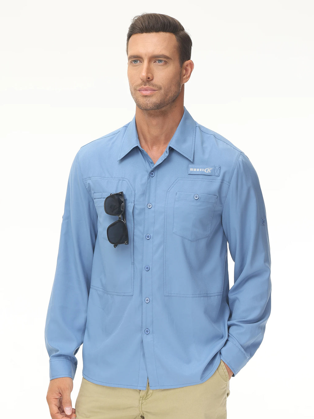 Men's UPF 50+ Casual Long Sleeve Fishing Shirts, Sun Protection Lightweight Breathable Button Down Fishing Shirt with Back Mesh - Clikcy