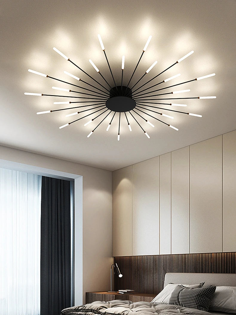 Led Firework Chandelier Dimmable For Living Room Bedroom Milk Yellow Ceiling Chandelier Dining Room LED Ceiling Lamp With Remote