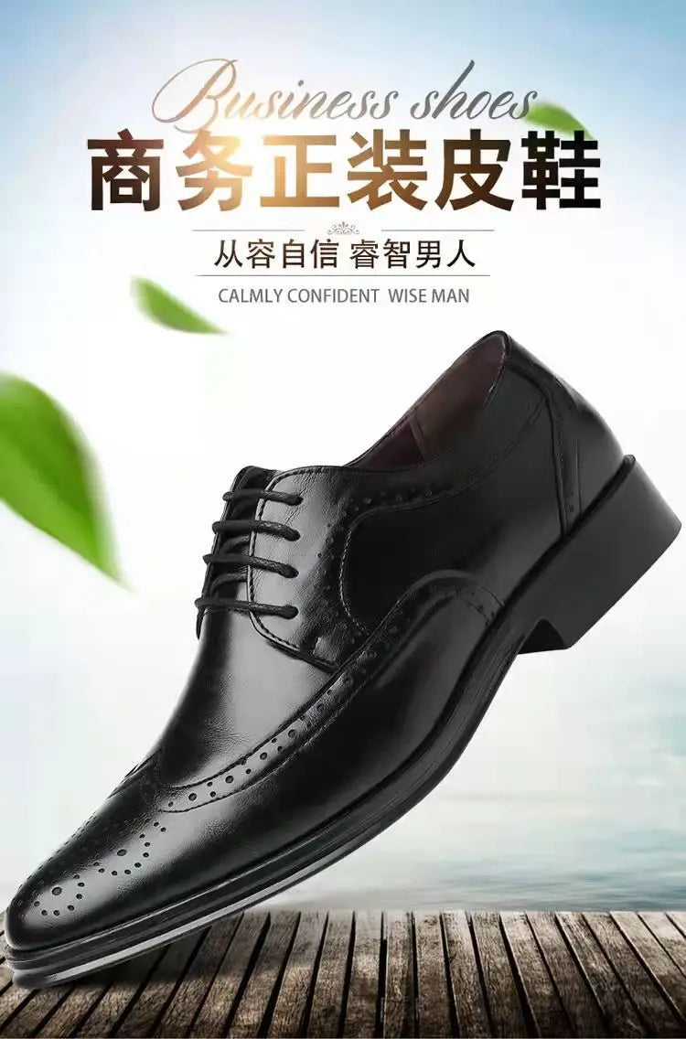 Men's Classic Retro Brogue Shoes Mens Lace-Up Business Leather Shoes Dress Office Flats Men Wedding Party Oxfords Work Footwear
