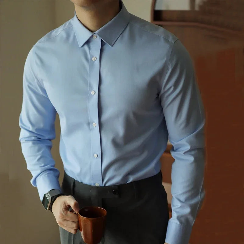 Men's long sleeved shirt casual, simple, high-quality, wrinkle free, slim fit, business formal, all season collection - Clikcy