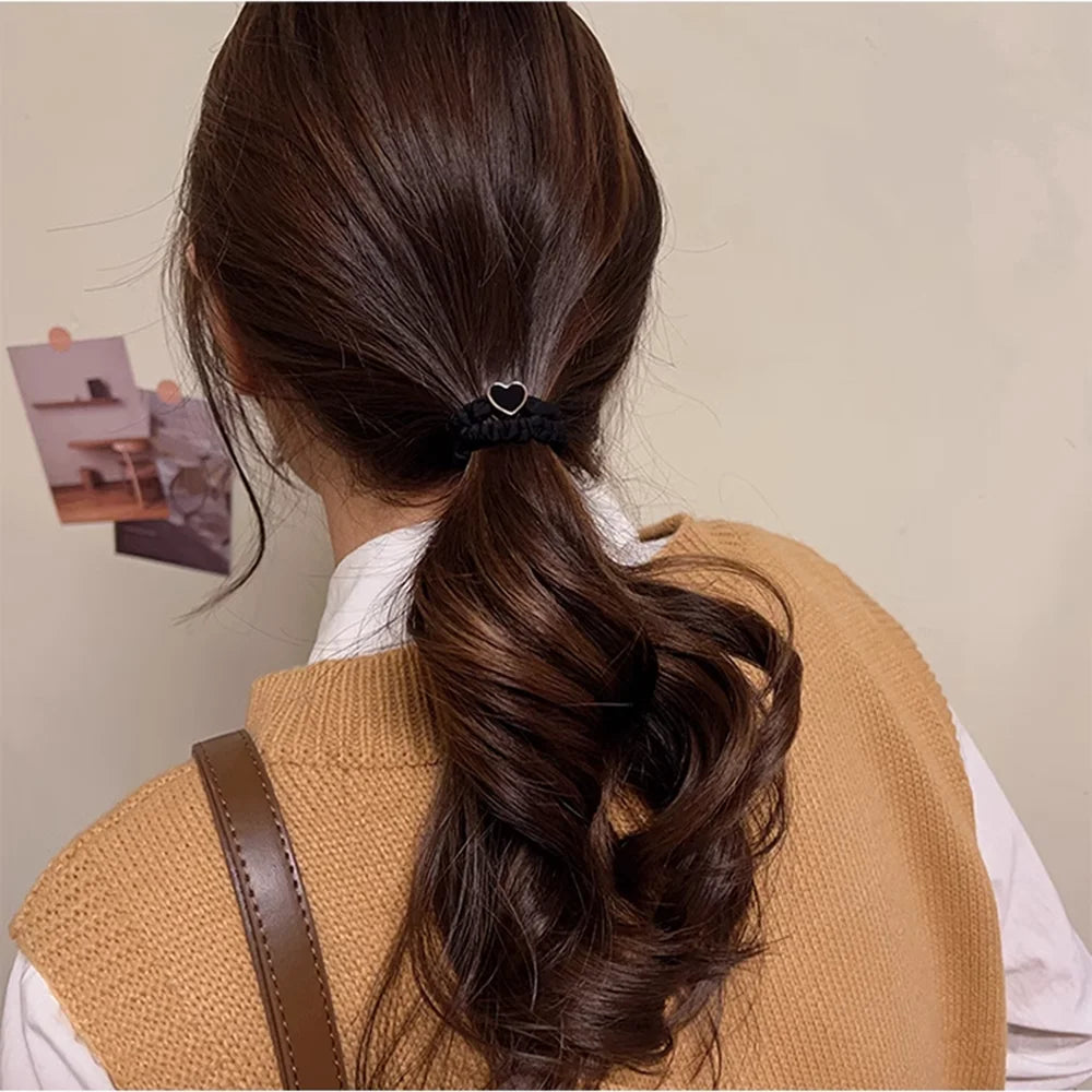 5PC European and American Cream Heart High Elasticity Hair Ties for Women Girls Ponytail Holder Hair Rings Rope Accessories - Clikcy