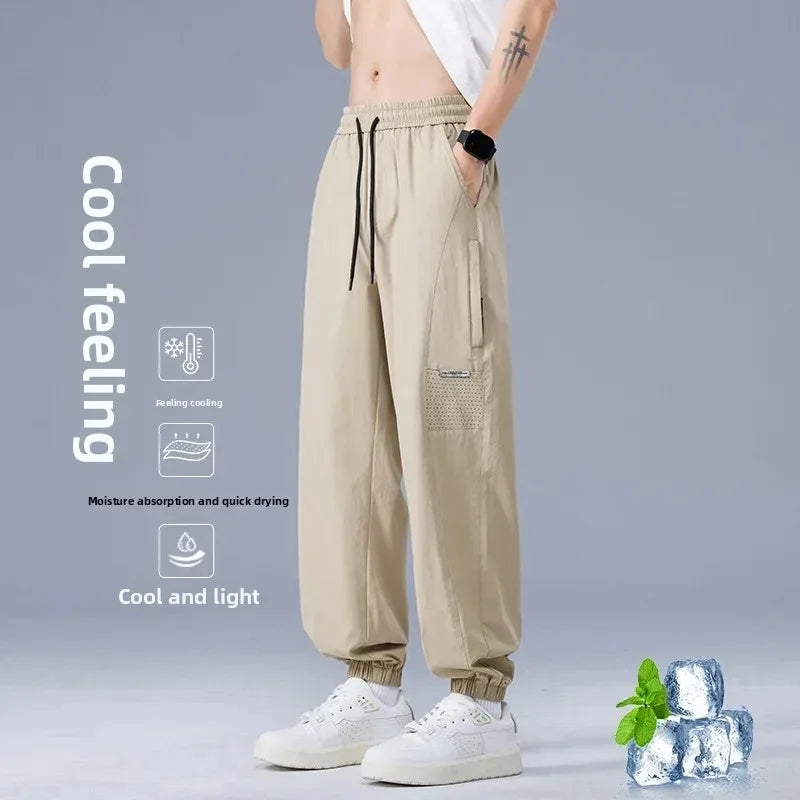 Men's Pants Summer Quick Dry Breathable Ice Silk Work Pants Elastic Casual Sports Large Size Streetwear Men Cargo Pants Vintage - Clikcy