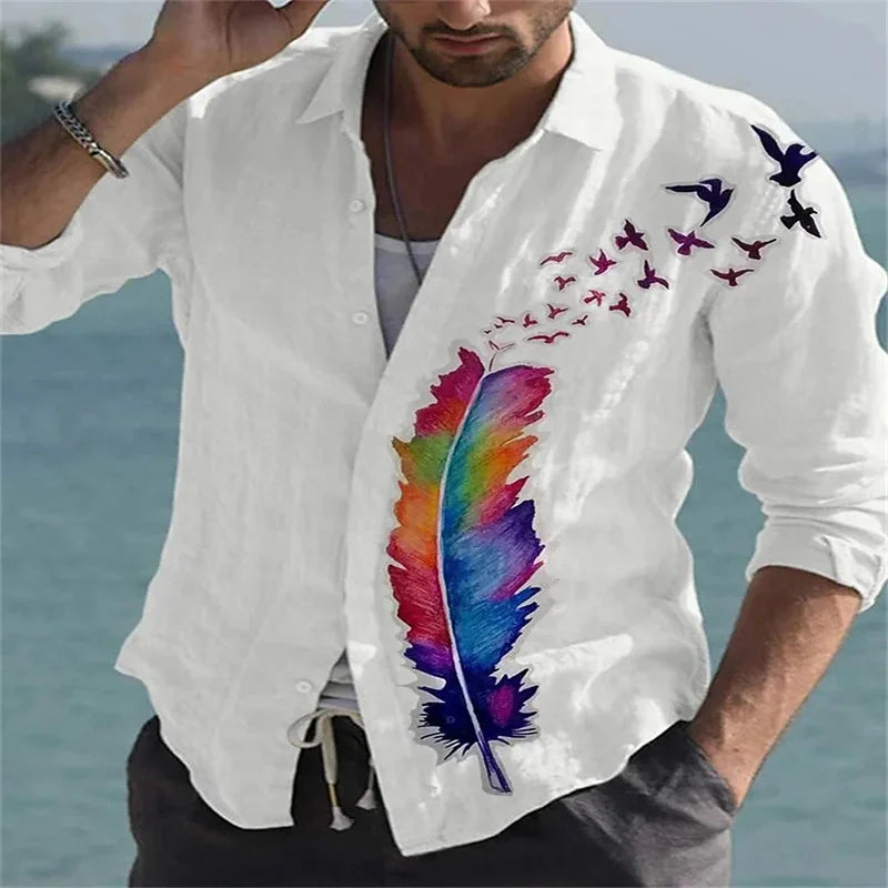 2023 Fashion Shirt Lapel Casual Men's Graffiti Ink Painting Flower Butterfly Outdoor Retro High Quality Material Top Plus Size - Clikcy