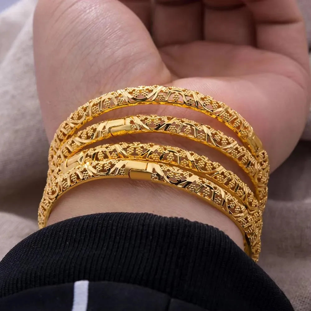 24K Luxury Gold Color Bangles For Women Wedding Bride Bracelets Gold Color Jewelry Middle East African Gifts - Clikcy