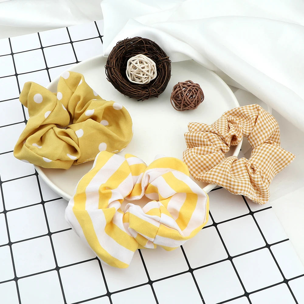 3Pcs/Lot Korean Printing Large Hair Bands For Women Girl Elastic Hair Ring Fashion Scrunchies Dating Party Headdress Accessories