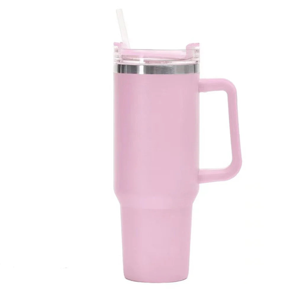 40oz Large Personalized Name Stanley Style Double Wall Insulated Cup Travel Bottle Rubber Hot Cold Mug With Straw - Clikcy