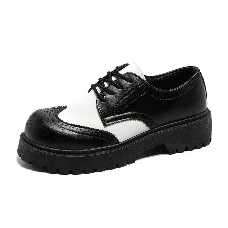 Classic Black and White Brogues Formal Shoes Men Casual Business Leather Shoes Mens Derby Shoes Designer Platform Formal Loafers