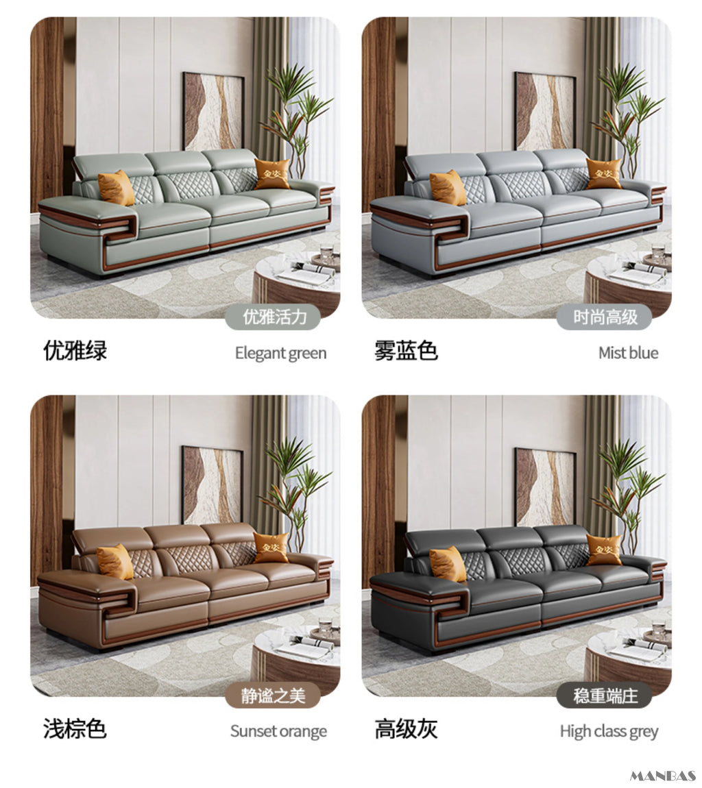 MINGDIBAO Premium Italian Genuine Leather Sofa Set for Living Room with Adjustable Headrests, Bluetooth Speaker, Wireless Charge