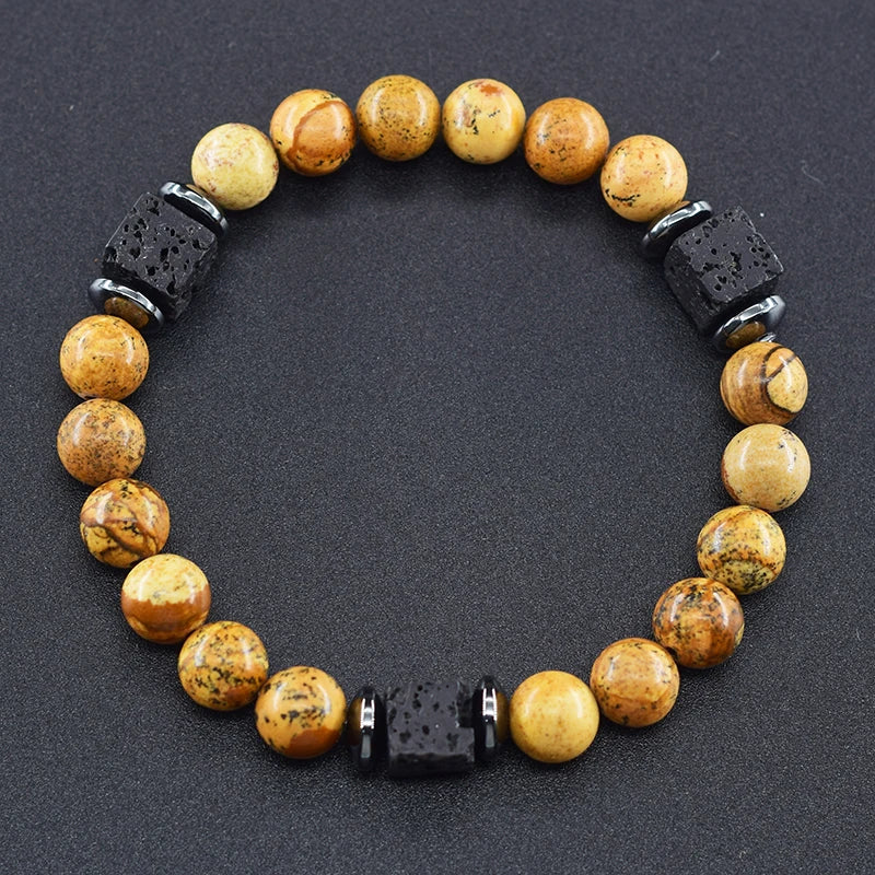 New Fashion Natural Stone Bracelet Men 8mm Onyx Lava Obsidian Strand Braclet Healing Beaded Bracelet Leisure Pulsera Accessories - Clikcy