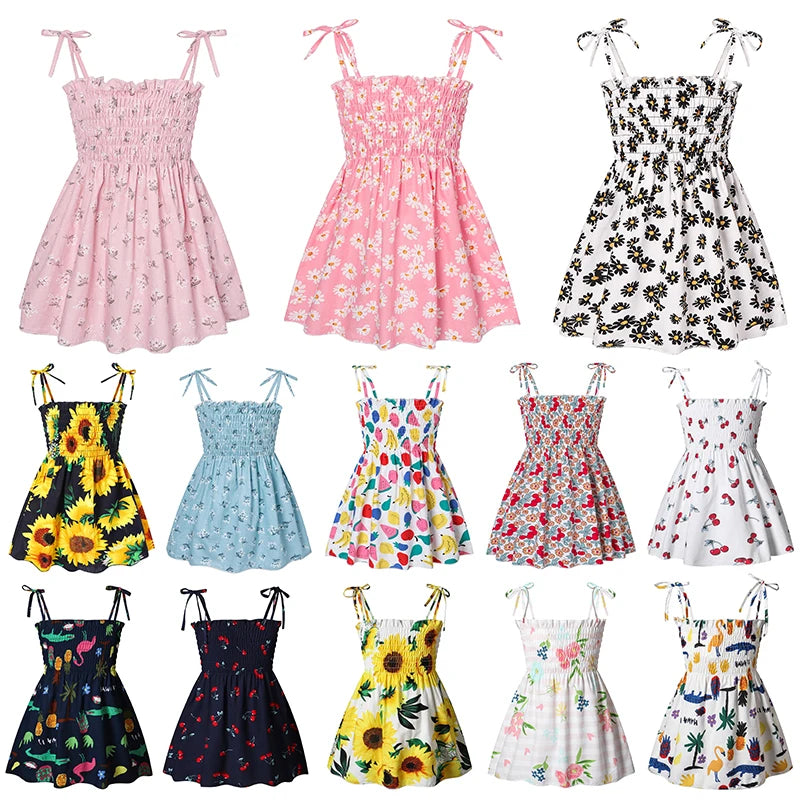 2025 Summer Girls Pure Cotton Print Dress For 2-6Years Children Fashion Floral Dress Kids  Suspenders Dress Casual Sundress - Clikcy