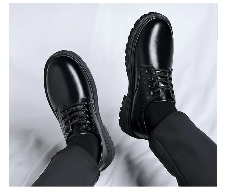 Luxury Men's Genuine Leather Business Formal Shoes British Style Men's Black Platform Lace Up Casual Shoes Zapatos De Cuero 2025