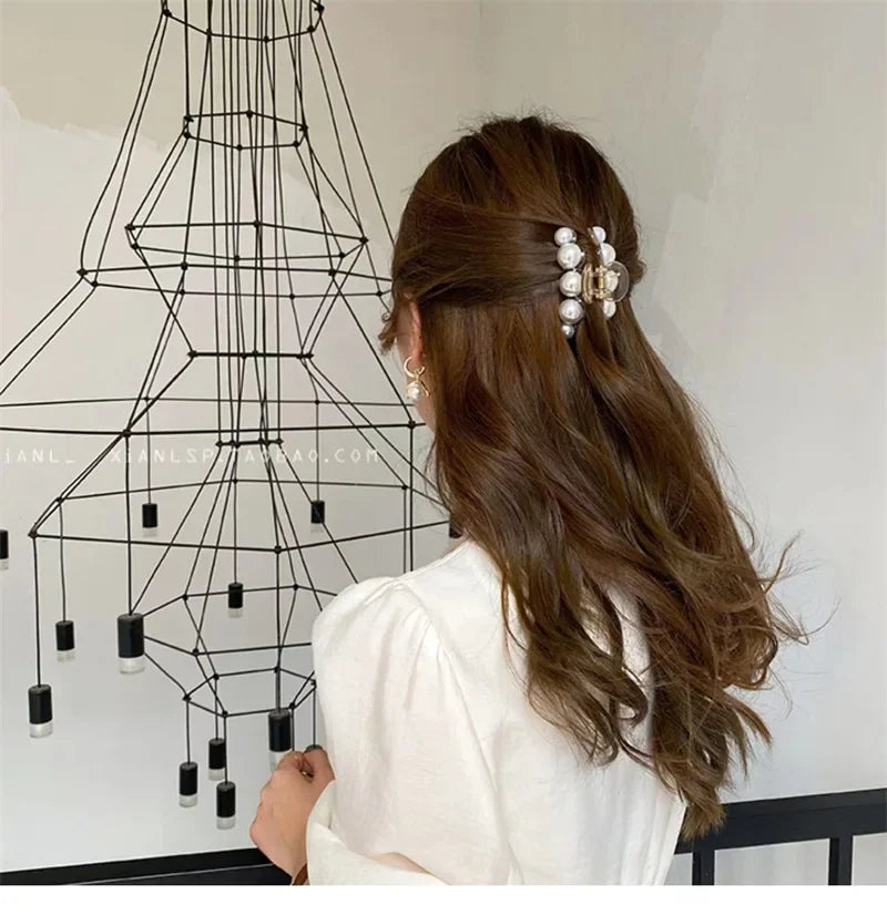 Elegant Hyperbole Big Pearls Acrylic Hair Claw Clips Big Size Makeup Hair Styling Barrettes for Women Hair Accessories - Clikcy
