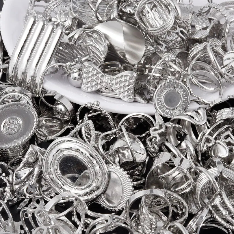 Random 5/10pcs Silver Color Stainless Steel Mix Rings For Women Men Accessories Open Ring Finger Jewelry DIY Blank Settings Gift - Clikcy