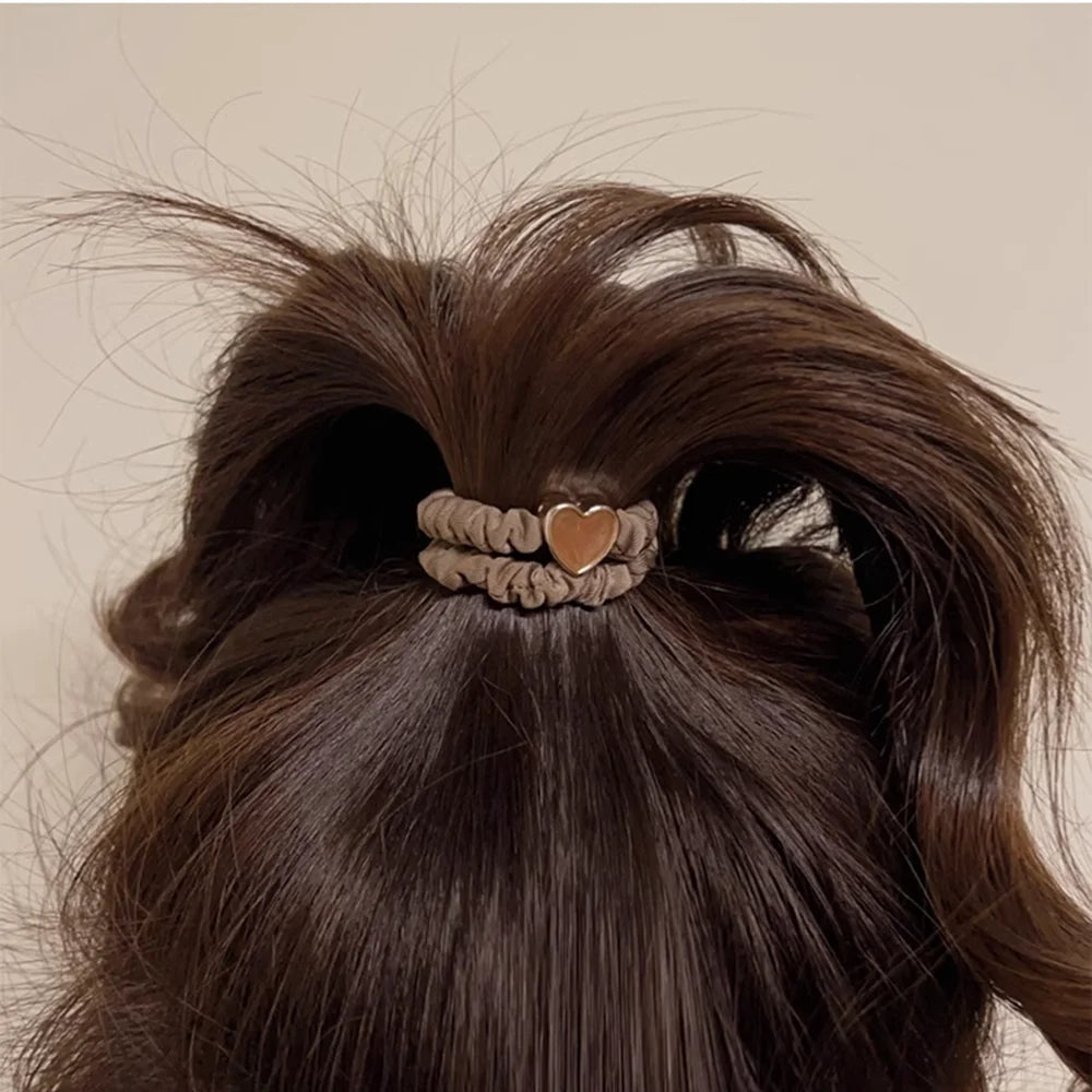 5PC European and American Cream Heart High Elasticity Hair Ties for Women Girls Ponytail Holder Hair Rings Rope Accessories - Clikcy