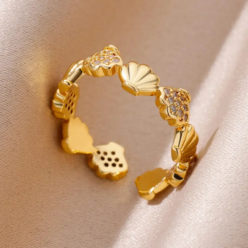 Ocean Starfish Shell Open Rings For Women Gold Color Stainless Steel Ring Summer Beach Aesthetic Waterproof Jewelry Gift - Clikcy