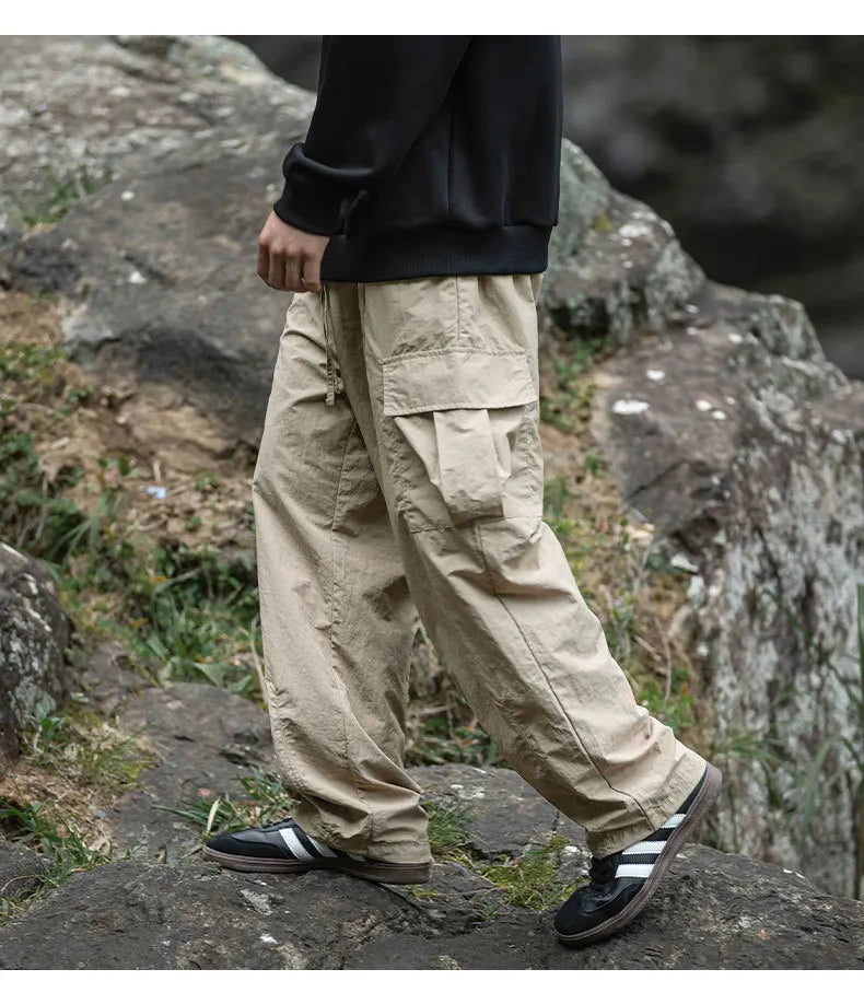 TFETTERS 2025 Autumn Casual Pants Men Waterproof  Thin Mid Waist Solid Color Men Cargo Pants Tourism Outdoors Riding Trousers