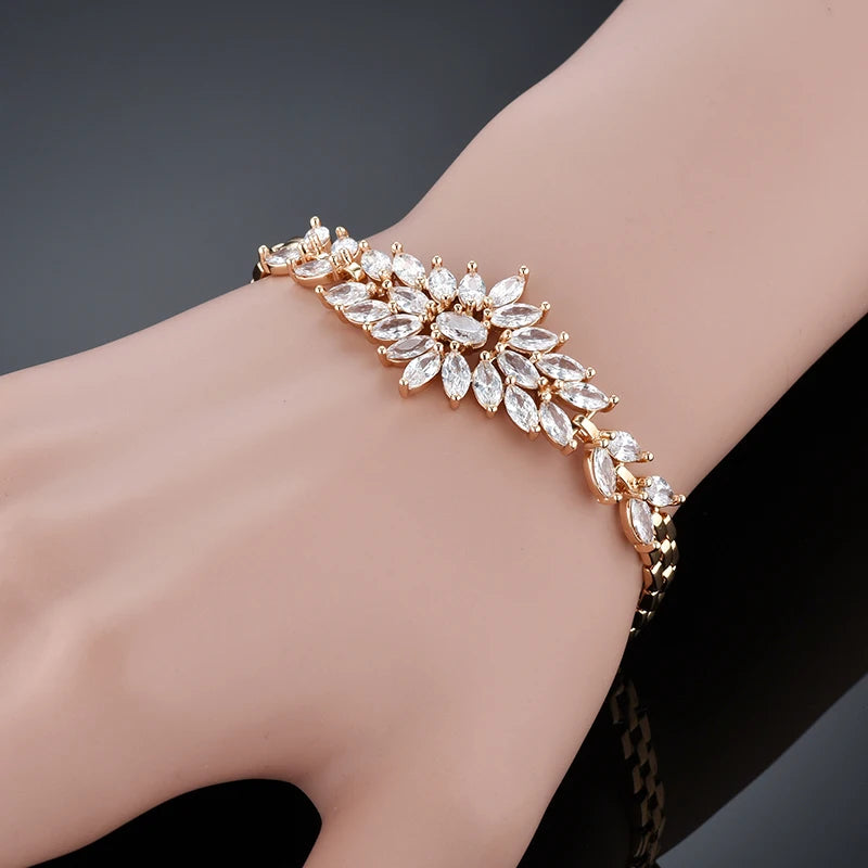 Luxury New Trendy Gold Color AAA Zircon Rhinestone Bracelet Chain Charm Valentine's Day Jewelry Gifts For Women Lovers - Clikcy
