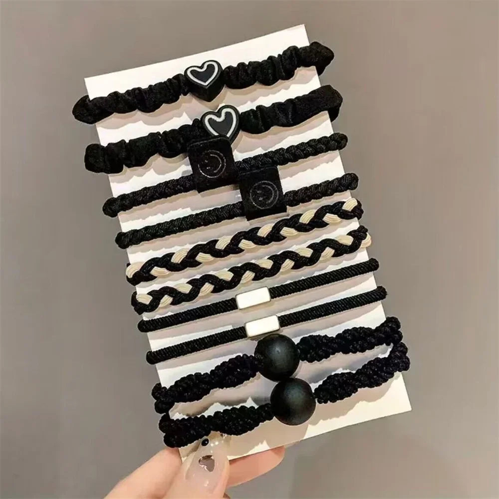 5/10/20pcs Simple Style Hair Tie Set Braided Hair Rope Heart Decor Scrunchies Elastic Ponytail Holder Hair Accessories For Women - Clikcy