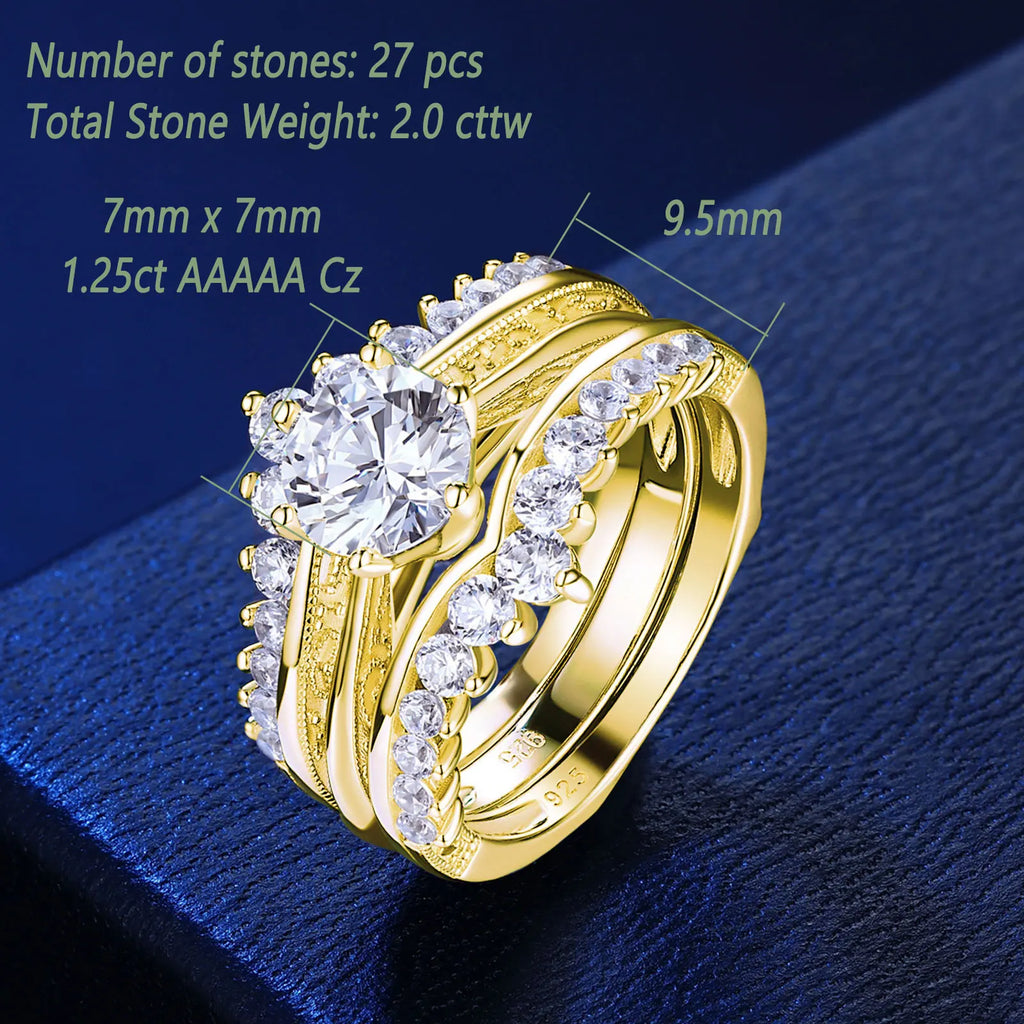 Newshe 14k Yellow Gold Bridal Ring Set for Women 2Ct Round Cut AAAAA Cubic Zircon Wedding Engagement Anniversary Band BR1167_Y - Clikcy