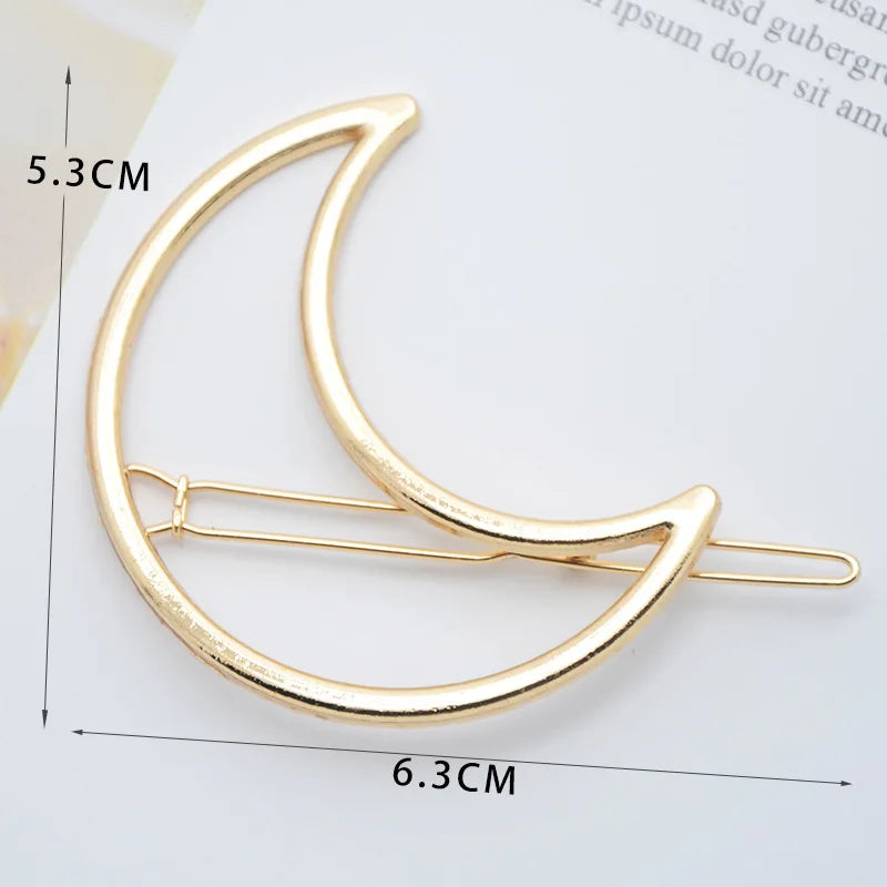 20240Fashion Woman Hair Accessories Triangle Hair Clip Pin Metal Geometric Alloy Moon Circle Hairgrip Barrette Girls Headwear