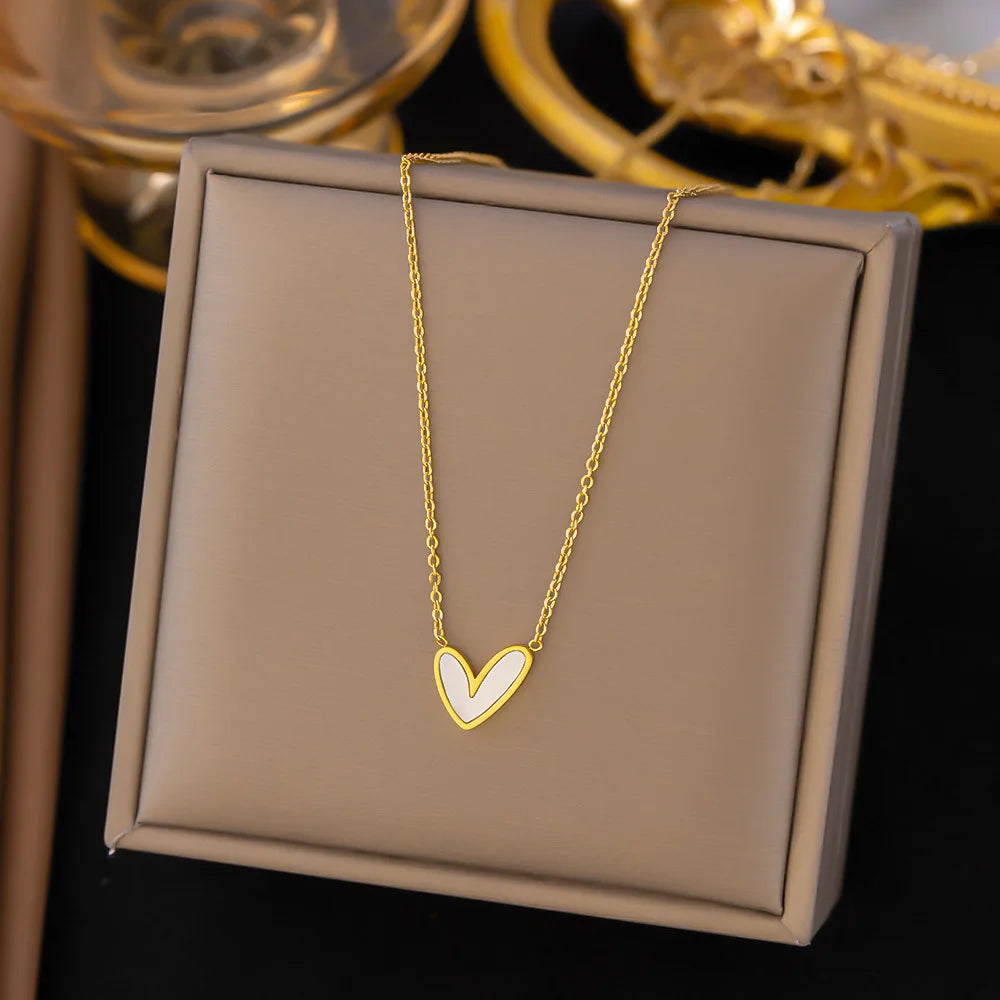 316L Stainless Steel Love Heart Pendant Necklace For Women Fashion Ladies Gold Color Clavicle Chain High Quality Jewelry Gifts - Clikcy