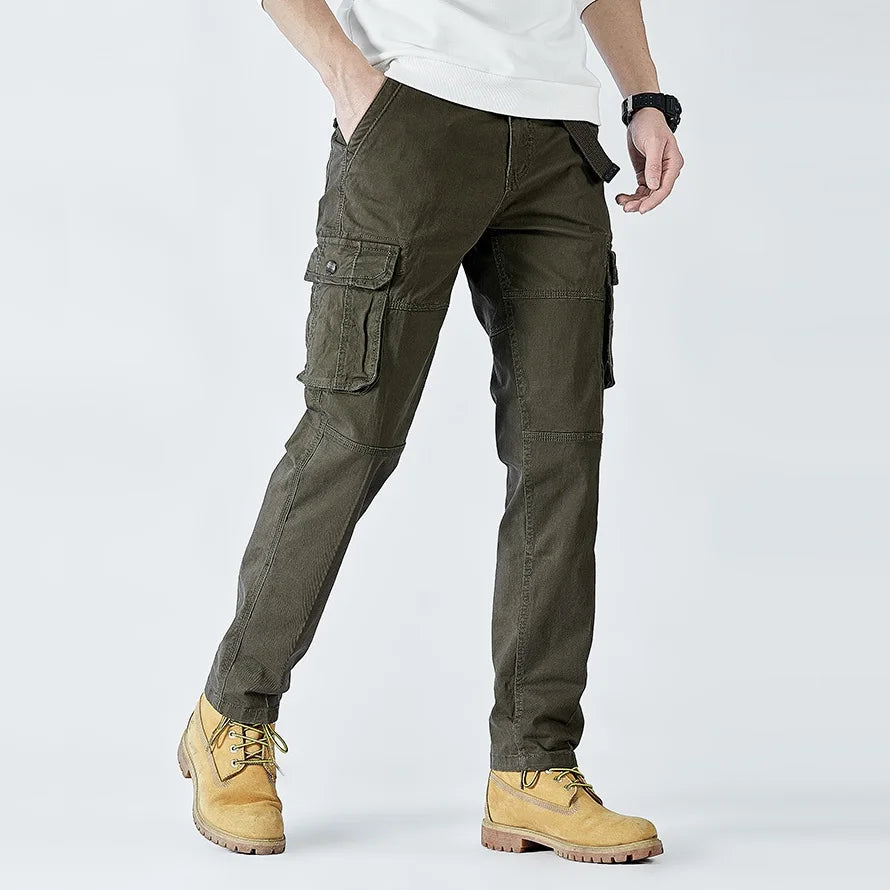 2025 Men's Cargo Pants Straight Leg Cotton Stretch Tactical Trouser Male Military Outdoor Camping Fishing Casual Work Wear Khaki - Clikcy
