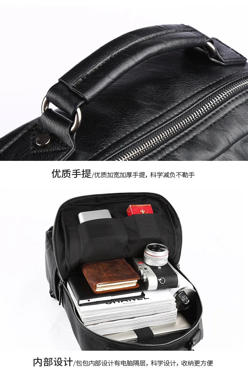 Simple Fashion Men's Backpack Soft Pu Leather Backpack Men Large Capacity 14inch Laptop Bag Students Schoolbags Travel Back Pack - Clikcy