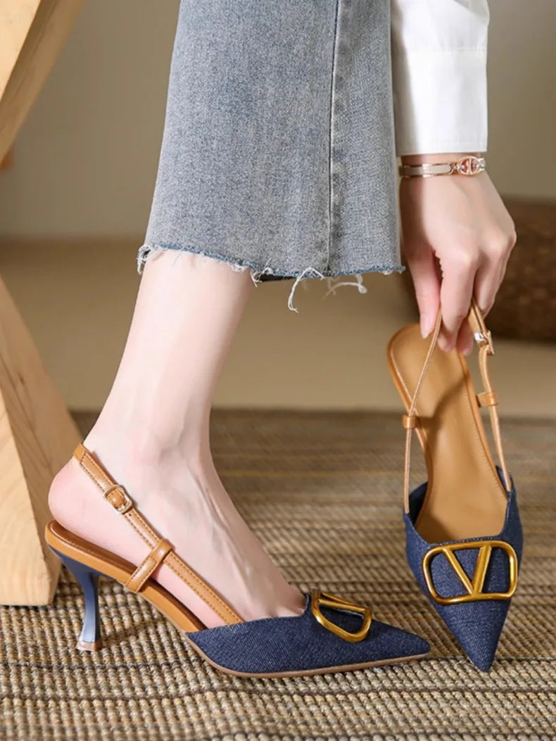 Fashion Slingback Black Comfortable Women Summer Pumps Shoes Outside Very High Heel Sandals 2025 Trend for Wedding Party Dress - Clikcy