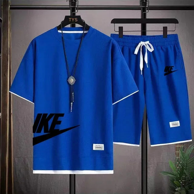 2025 New Fashion casual trend Men's sports suit Short sleeve T-shirt and outdoor summer sports shorts two-piece set size M-3XL - Clikcy