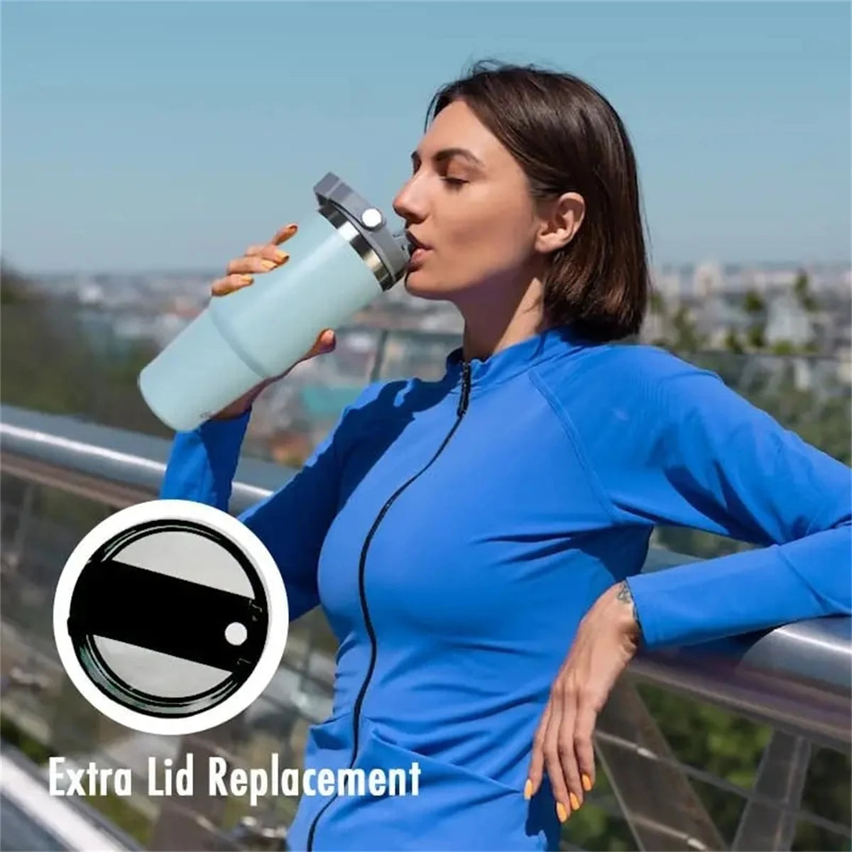 1pc Vacuum Tumbler with Lid Stainless Steel Portable Water Bottle with Dazzling Handle Insulated Tumbler Tote Handle 20/30OZ - Clikcy