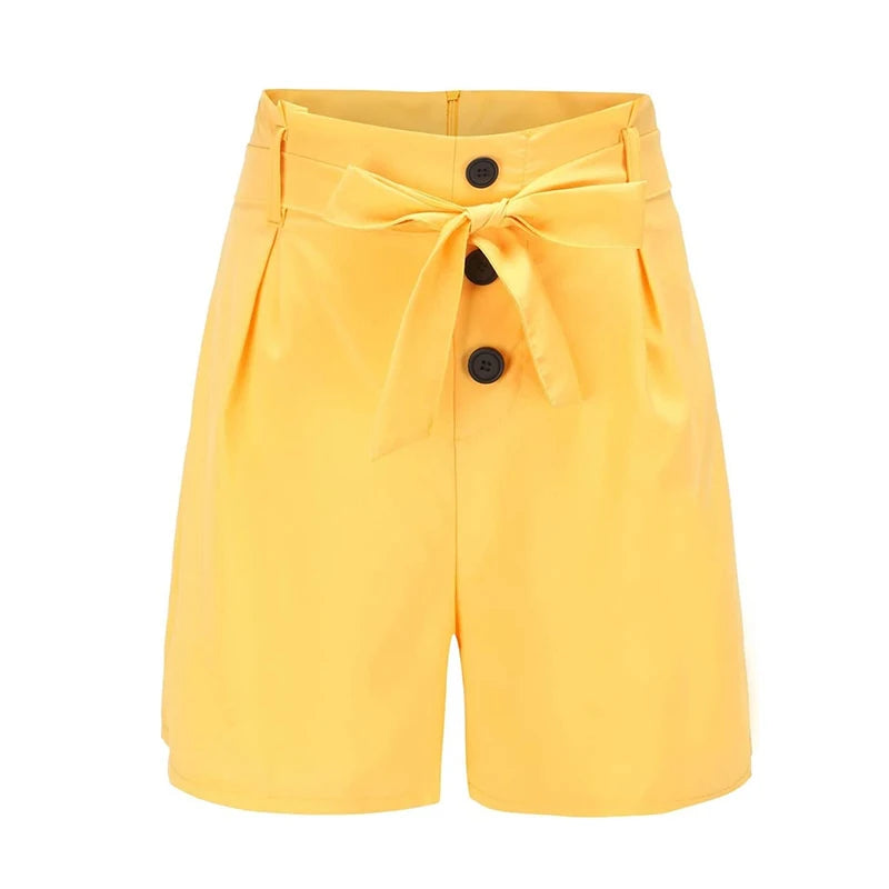 Y2K Solid Button Front Shorts Tie Waist Beach Summer High Waist Shorts Women's Clothing - Clikcy
