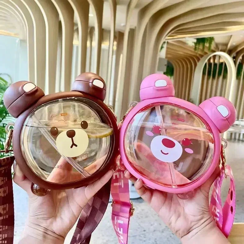 750MLCute Bear Kettle Straw Water Bottle Summer Tritan Straw Bottle Drinking Bottle Plastic Kawaii Children Water Cup for School - Clikcy