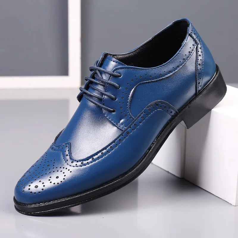 Men's Classic Retro Brogue Shoes Mens Lace-Up Business Leather Shoes Dress Office Flats Men Wedding Party Oxfords Work Footwear