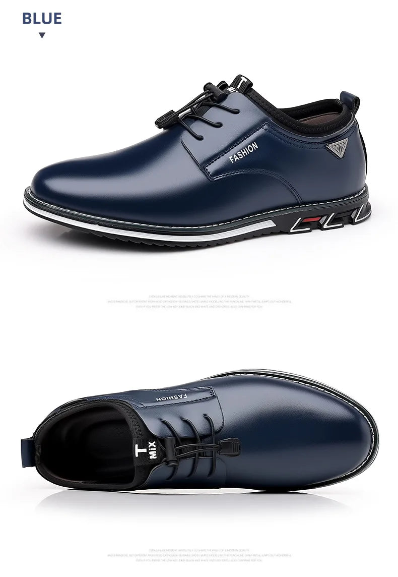 New Business Casual Shoes for Men Lace Up Formal Shoes for Male Black Leather Oxfords Plus Size Wedding Party Office Dress Shoes