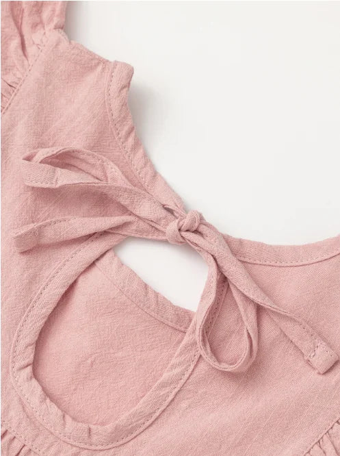 Baby Girls' Flying Sleeve Dress Tie-back Overall Dress Cotton Kids Casual Clothes Summer 2024 - Clikcy