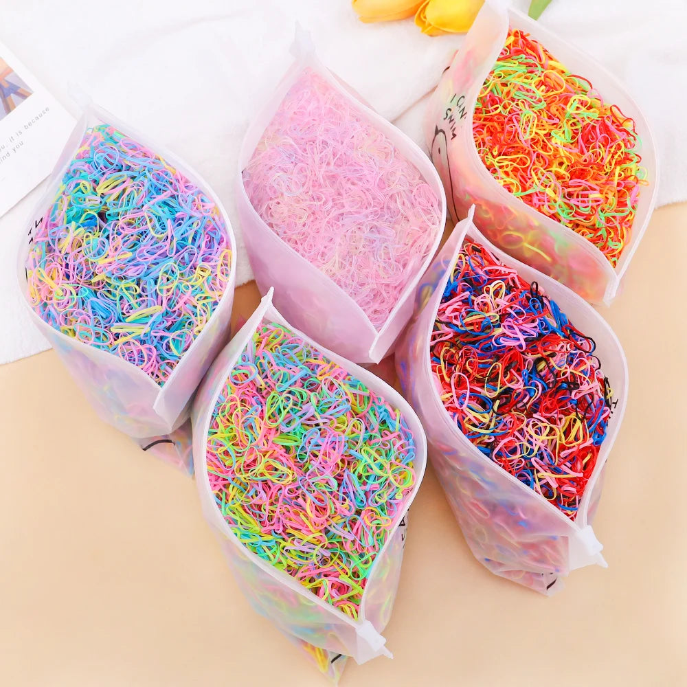 500/1000/2000pcs Girls Colourful Disposable Rubber Band Hair Ties Headband Children Ponytail Holder Bands Kids Hair Accessories - Clikcy