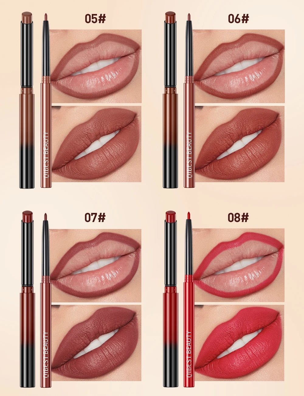 2023 New Matte Nude Lipstick Pen Long Lasting Lipliner Lip Pencil Waterproof Lip Liner Contour Sexy Red Lip Makeup Set For Women - Clikcy