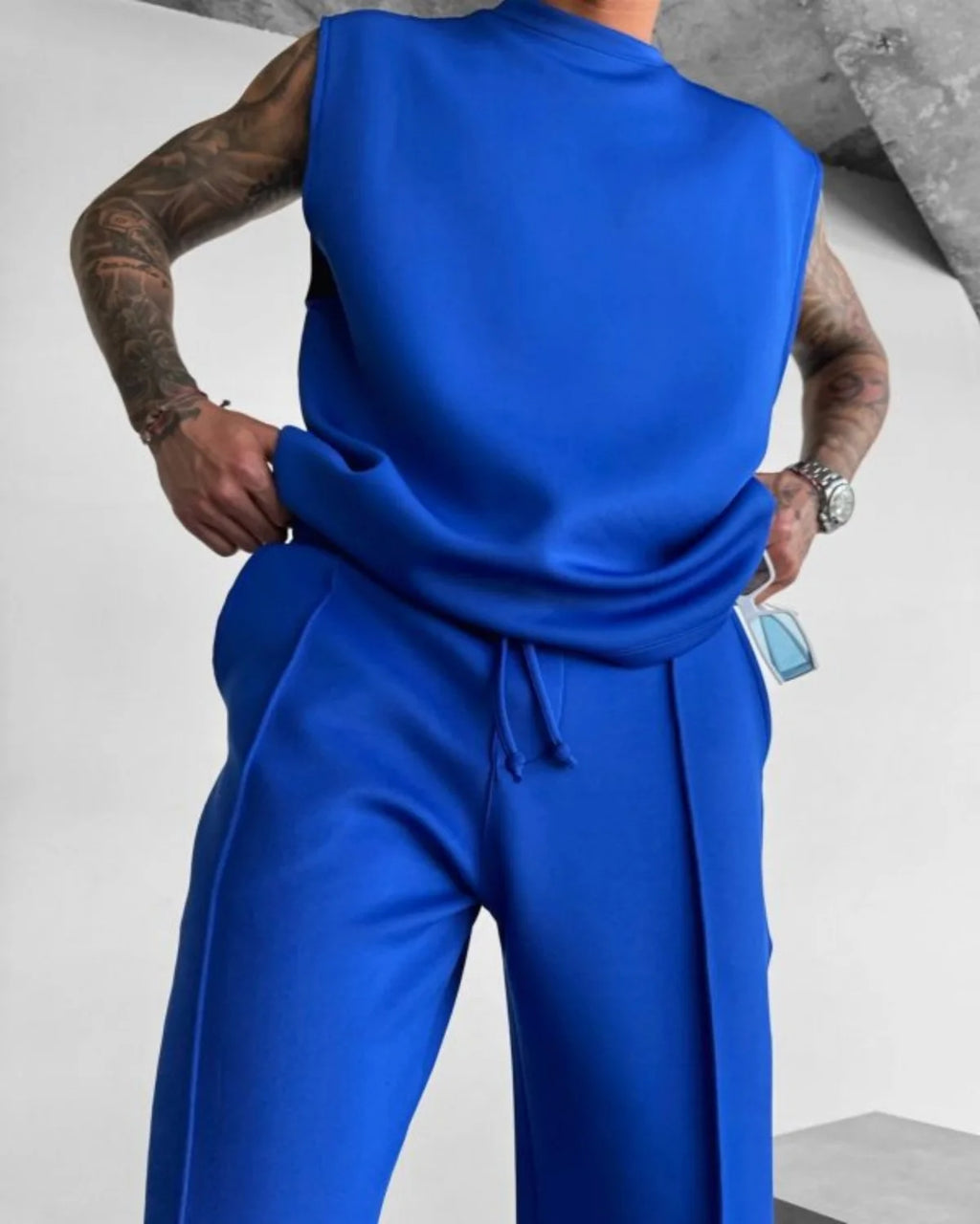 2025 Spring and summer men's new four seasons loose straight tube sports casual pants comfortable suit pants drawstring waistban - Clikcy