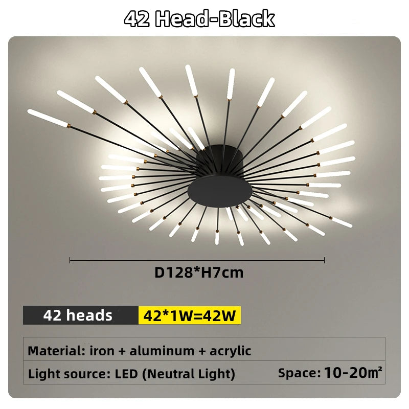 Led Firework Chandelier Dimmable For Living Room Bedroom Milk Yellow Ceiling Chandelier Dining Room LED Ceiling Lamp With Remote