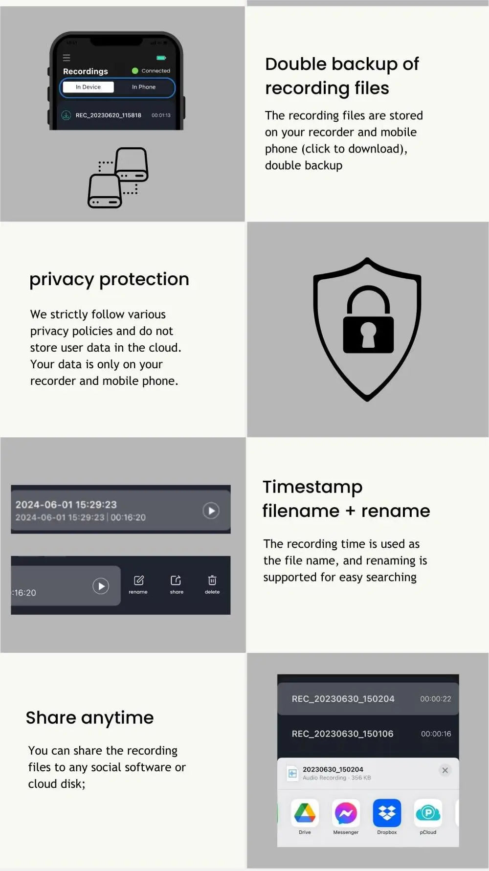 AI-Powered Voice Recorder and Call Recorder with Speech-to-Text & Summarization, Supports 100 Languages, 64GB Storage - Clikcy