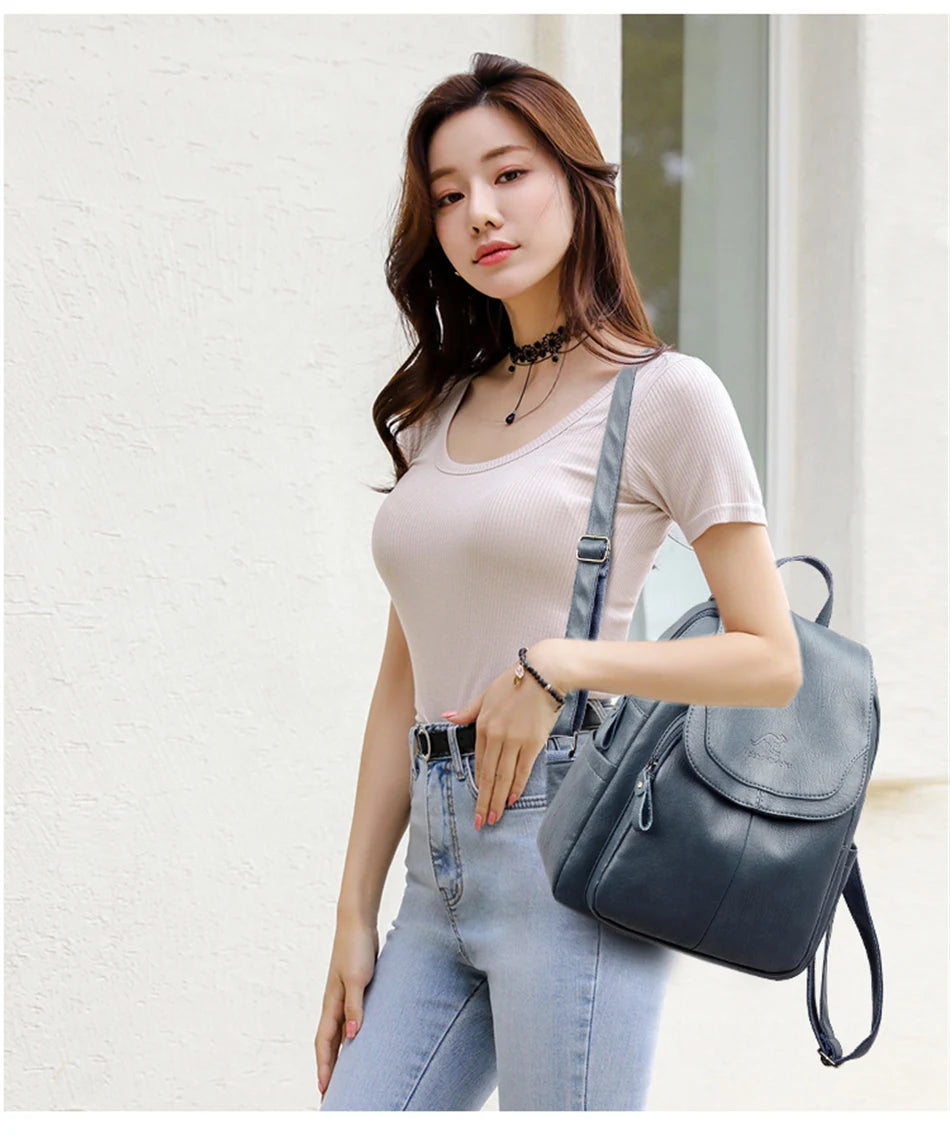 High Quality Soft Leather Backpacks Purses for Women Casual Daypack Vintage Bagpack School Bags for Teen Girls Mochilas Rucksack