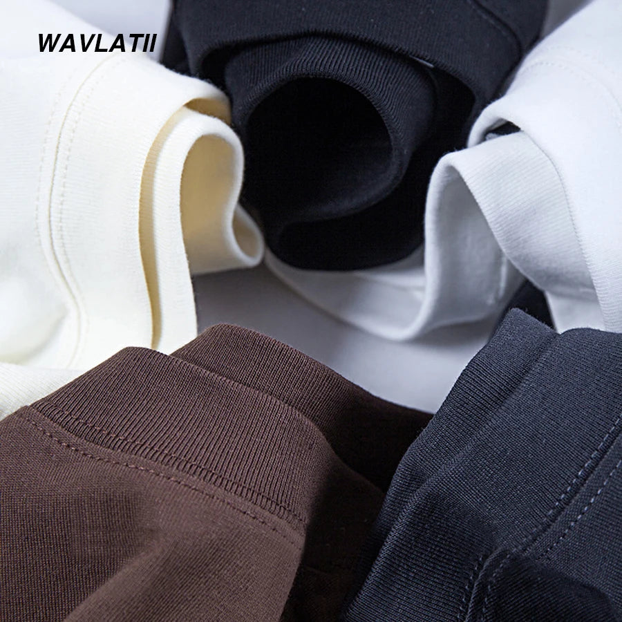 WAVLATII New Men Oversized T shirts Female 260 GSM Casual White Streetwear Tees Black Solid Basic Summer Tops for Young WMT2401 - Clikcy