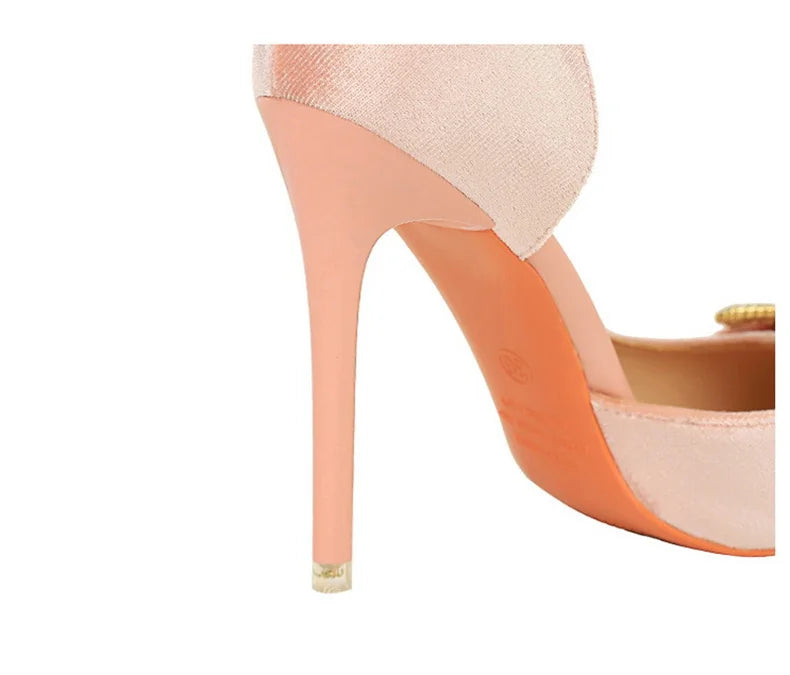 Fashion Women High Heel Rhinestone Buckle Bow Green Pink Pointed Toe Party Pumps Velvet Luxury Elegant Wedding Evening Shoes - Clikcy