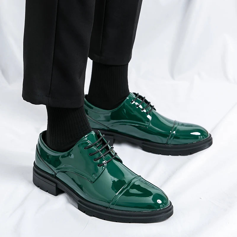 Classic Green Style Casual Derby Formal Shoes Career Office Leather Shoes Pointy Toe Handmade Business Wedding Dress Shoes Men - Clikcy