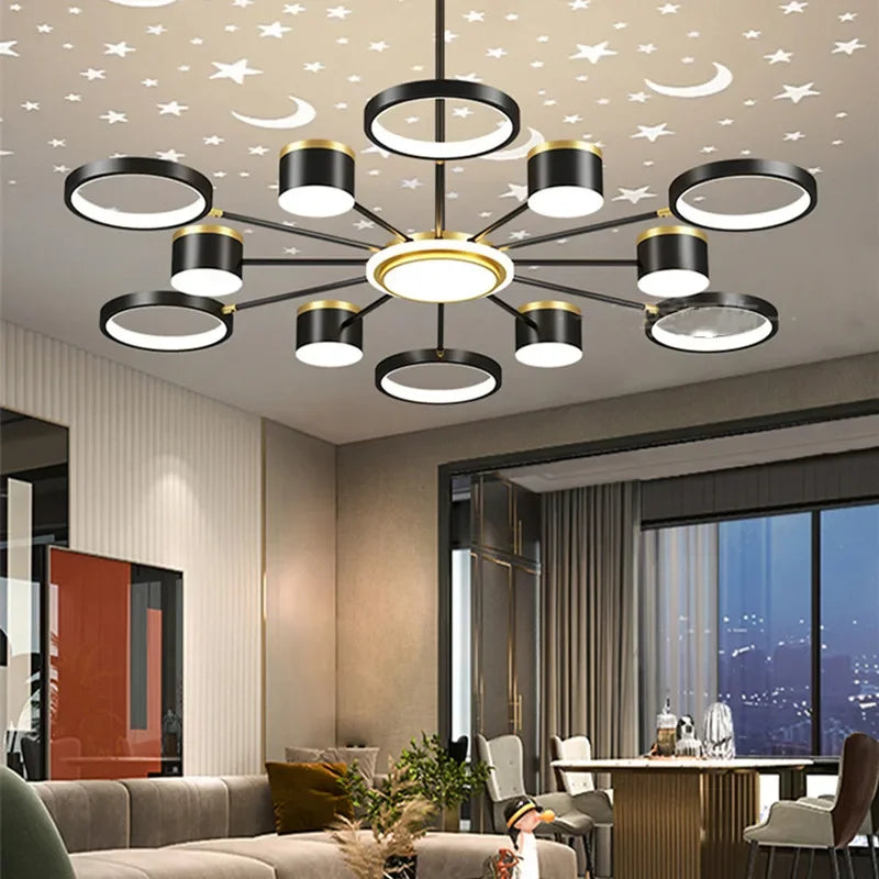 2025 New Chandeliers Romantic Starry Modern Ceiling Light Fixture 6 Lights White Creative Home Stepless Dimmable  Ceiling Lamp - Clikcy