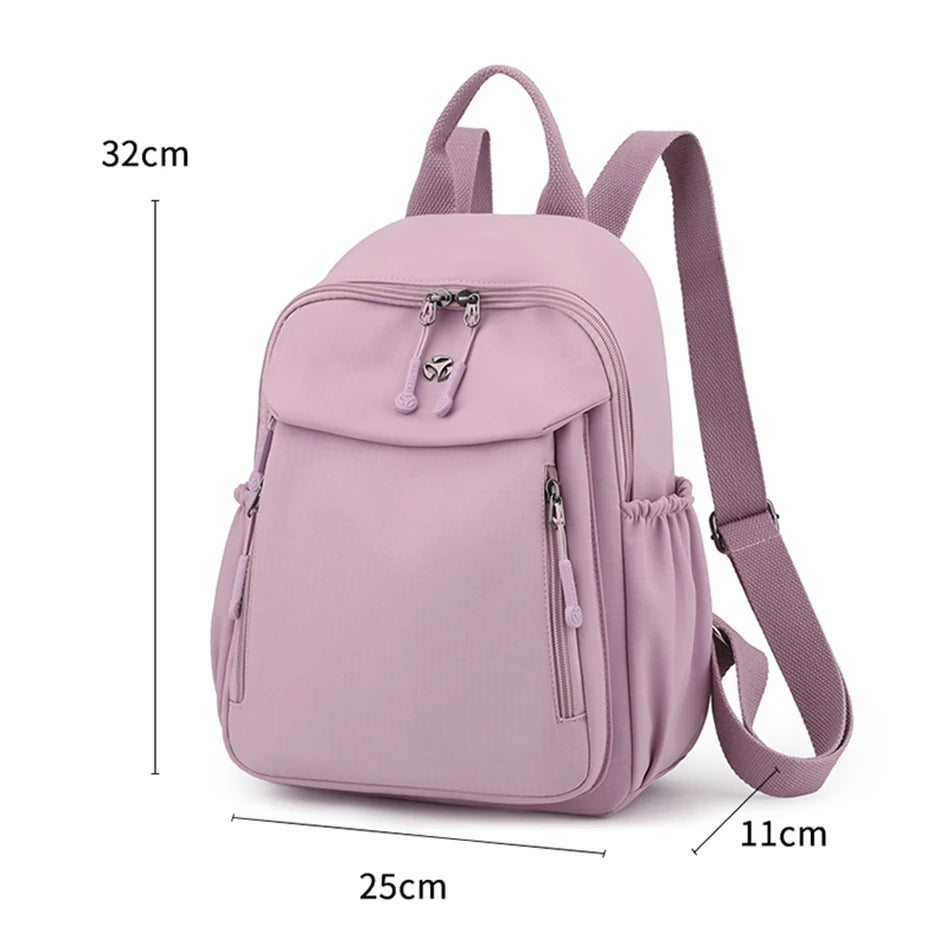 New High Quality Nylon Women Back Pack Solid Color Waterproof Travel Backpack Casual School Bags Girls Shoulder Bag Sac A Dos - Clikcy