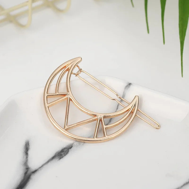 20240Fashion Woman Hair Accessories Triangle Hair Clip Pin Metal Geometric Alloy Moon Circle Hairgrip Barrette Girls Headwear - Clikcy