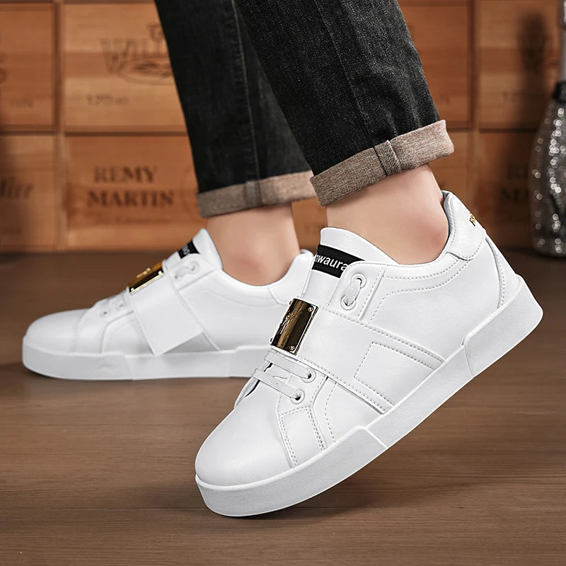 HKDQ Classic Black Sneakers For Men Fashion Design Leather Casual Sneakers Man Street Style Comfortable Men's Skateboard Shoes