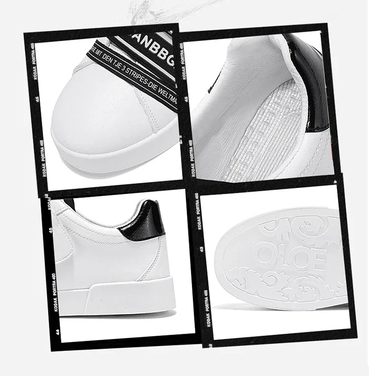 Original Design Leather Sneakers Men Trendy HOOK&LOOP Non-slip Men's Skateboard Shoes Fashion White Casual Sports Shoes For Men - Clikcy