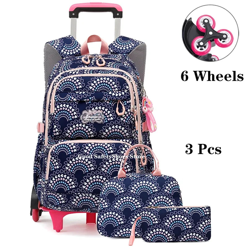 Rolling School Bags for Girls Backpack Children Waterproof School Backpacks with Wheels Middle School Trolley Luggage Back Pack